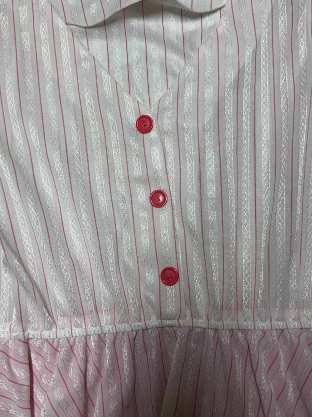 Vintage 80s Peplum White and Pink V-Neck Dress, 40 Bust, 30 W - Picture 4 of 6